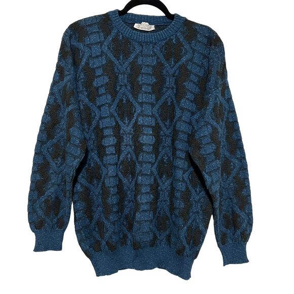 Vintage Progetto Mens Sweater Made In Italy Blue Black Retro Cosby Size L? - Picture 1 of 5